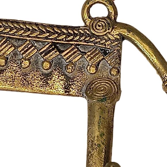 Vintage Brass Elephant Wall Key Hook Holder Dhokra Art Three Hooks  8.5" x 4" - Picture 7 of 13